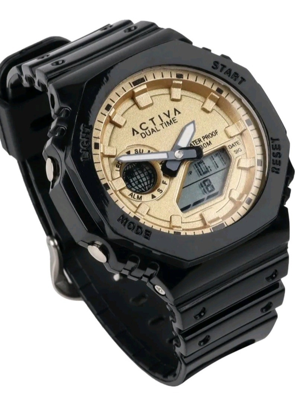 Activa Dual Time Men's Black and Gold Sport Watch